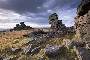 Winter afternoon light at Great Staple Tor, Dartmoor, Devon, England. Winter (March)