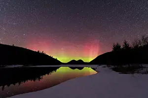 Aurora Prints: Winter aurora over Jordan Pond, Acadia National Park, Maine, USA