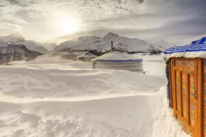 Ethnic Gallery: Winter blizzard at Mongolian tent at Alp Flix, Sur, Surses, Parc Ela, Region of Albula