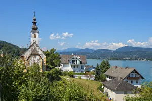 Osterrreichisch Prints: Winter church at Maria Waorth, Carinthia, Austria