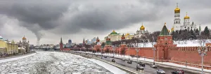 Kremlin Prints: Winter cityscape with Moskva river, Moscow, Russia