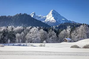 Winter landscape at Berchtesgaden with Watzmann, Upper Bavaria, Bavaria, Germany