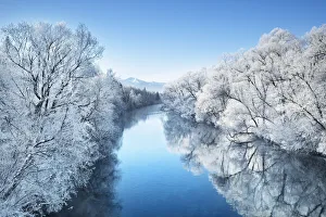Winter landscape with hoar frost at Loisach - Germany, Bavaria, Upper Bavaria