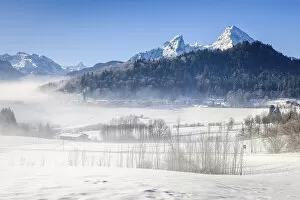 Winter landscape near Berchtesgaden with Watzmann, Upper Bavaria, Bavaria, Germany