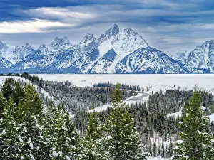 Jackson Hole Prints: Winter Landscape of Snake River Grand Teton National Park, Wyoming, USA