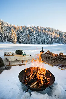 Winter Picnic in Engadin, Canton of Graubunden, Switzerland, Europe