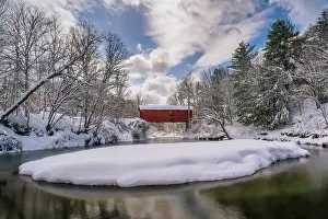 Timber Prints: Winter at Slaughter House Covered Bridge on Dog River