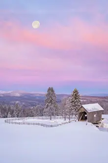 Timber Prints: Winter sunrise over the A.M. Foster Bridge with rising moon