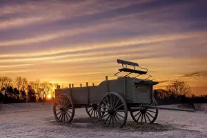 Wagon Prints: Winter sunrise over old farm wagon at Wagon Hill Farm, Durham, New Hampshire, USA