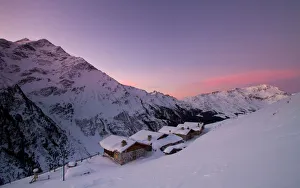 Winter sunrise. the Stelvio National Park, Sondrio district, Lombardy, Italy