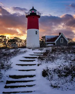 Eastham Prints: Winter sunset at Nauset Beach Lighthouse on Cape Cod, Eastham, Massachusetts, USA