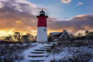 Eastham Prints: Winter sunset at Nauset Beach Lighthouse on Cape Cod, Eastham, Massachusetts, USA