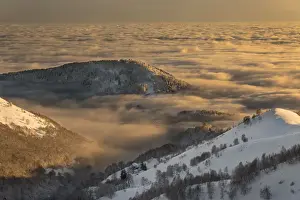 Firs Prints: Winter view from Bielmonte with sea clouds during sunset (Bielmonte, Veglio, Biella