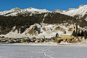 Mountain Village Prints: Winter view of Celerina, Graubunden, Switzerland
