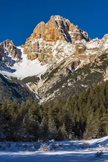 Toblach Prints: Winter view of Croda Rossa daaAmpezzo or Hohe Gaisl mountain, Dolomites, Alto Adige