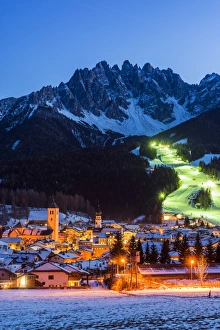 Winter view at dusk over Innichen - San Candido, Alto Adige - South Tyrol, Italy