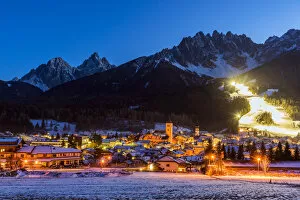 Winter view at dusk over Innichen - San Candido, Alto Adige - South Tyrol, Italy