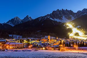 Winter view at dusk over Innichen - San Candido, Alto Adige - South Tyrol, Italy Winter view at dusk over Innichen - San Candido, Alto Adige - South Tyrol, Italy