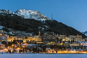 Winter view at dusk of St. Moritz, Graubunden, Switzerland