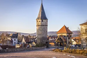 Witch tower in the old town of Bad Homburg vor der Hoehe, Taunus, Hesse, Germany