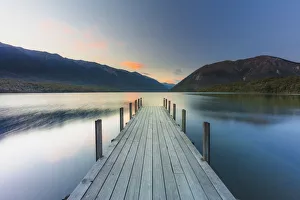 A woden jetty in the Rotoiti lake, Nelson lakes, Abel Tasman, South Island, New Zealand
