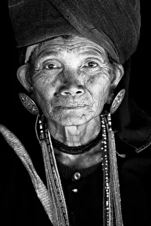 B And W Prints: Woman of the Ann tribe, dressed in black, near Kengtung, Shan State, Myanmar