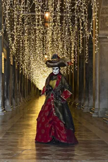Images Dated 17th March 2020: A woman in costume poses in St. Marks square during the Venice Carnival, Venice