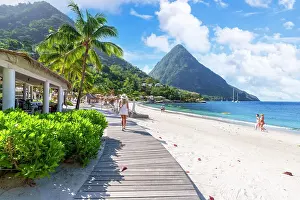 Retreat Prints: Woman (MR) enjoying Piton Mountain Views at Sugar Beach Soufriere, Saint Lucia