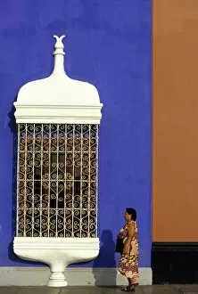 Trujillo Gallery: A woman passes the wrought iron grillwork and pastel
