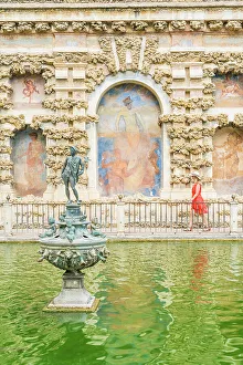 Model Release Prints: A woman in the Royal Alcazar of Seville, Unesco, Seville, Andalusia, Spain. MR