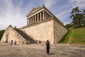 A Woman staring at Walhalla on the left side of Danube River, Regensburg, Lower Bavaria