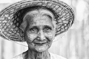 Woman with tatooed face, Mrauk U, Myanmar, Burma
