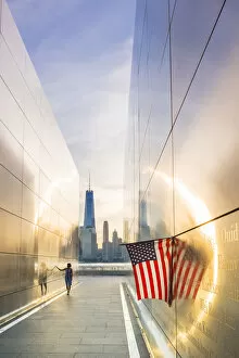 Images Dated 2nd February 2017: Woman walking through the Empty skies 9 / 11 memorial in Liberty state park, New York, USA
