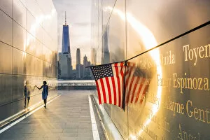 Images Dated 2nd February 2017: Woman walking through the Empty skies 9 / 11 memorial in Liberty state park, New York, USA