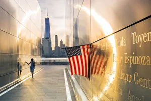 Images Dated 2nd February 2017: Woman walking through the Empty skies 9 / 11 memorial in Liberty state park, New York, USA