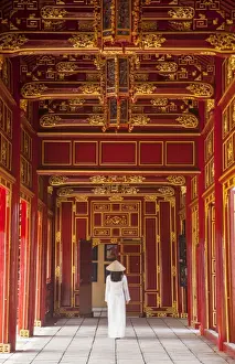 1 Person Prints: Woman wearing Ao Dai dress in Imperial Palace inside Citadel, Hue, Thua Thien-Hue