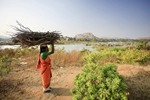 Karnataka Prints: Woman working near Hampi