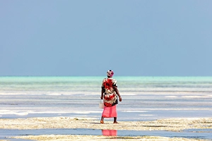 Zanzibar Prints: Women collecting shellfish, Jambiani, Zanzibar, Tanzania