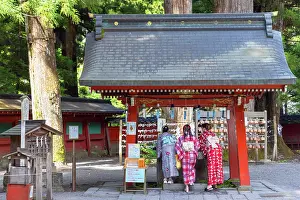 Women Prints: Women wearing kimonos at Futarasan Temple (UNESCO World Heritage Site)
