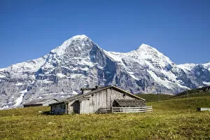 Images Dated 23rd February 2016: Wood hut with Mount Eiger in the background Mannlichen Grindelwald Bernese Oberland