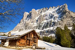 Wooden Barn & The Wetterhorn, Grindelwald, Berner Oberland, Switzerland