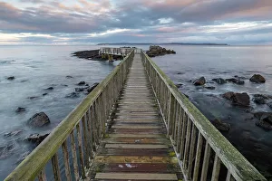 Ballycastle Prints: Wooden bridge at Ballycastle Beach on the Causeway Coast