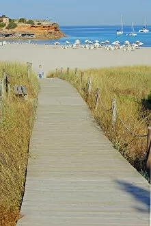 Images Dated 11th July 2013: Wooden bridge leading to Cala Saona, Formentera, Baleric Islands, Spain