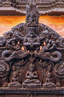 Carved Prints: Wooden carving above a door at The Dwarika's Hotel, Kathmandu, Nepal