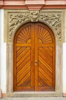 Images Dated 25th February 2022: Wooden door at Troja Chateau, Prague, Bohemia, Czech Republic