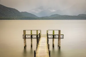 South Island Prints: Wooden jetty on Lake Te Anau, South Island, New Zealand. Autumn (May) 2025
