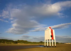 Wooden lighthouse on the sandy beach at Burnham-on-Sea, Somerset, England. Spring
