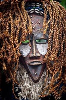 Souvenirs Prints: Wooden mask in a Market in Franschhoek, Western Cape, South Africa