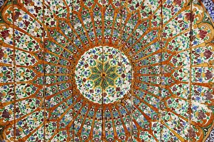 Wooden painted ceiling in the Marrakech medina. Morocco