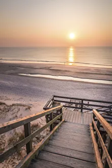 Wooden Path Prints: Wooden path to the west beach in Kampen, Sylt, Schleswig-Holstein, Germany